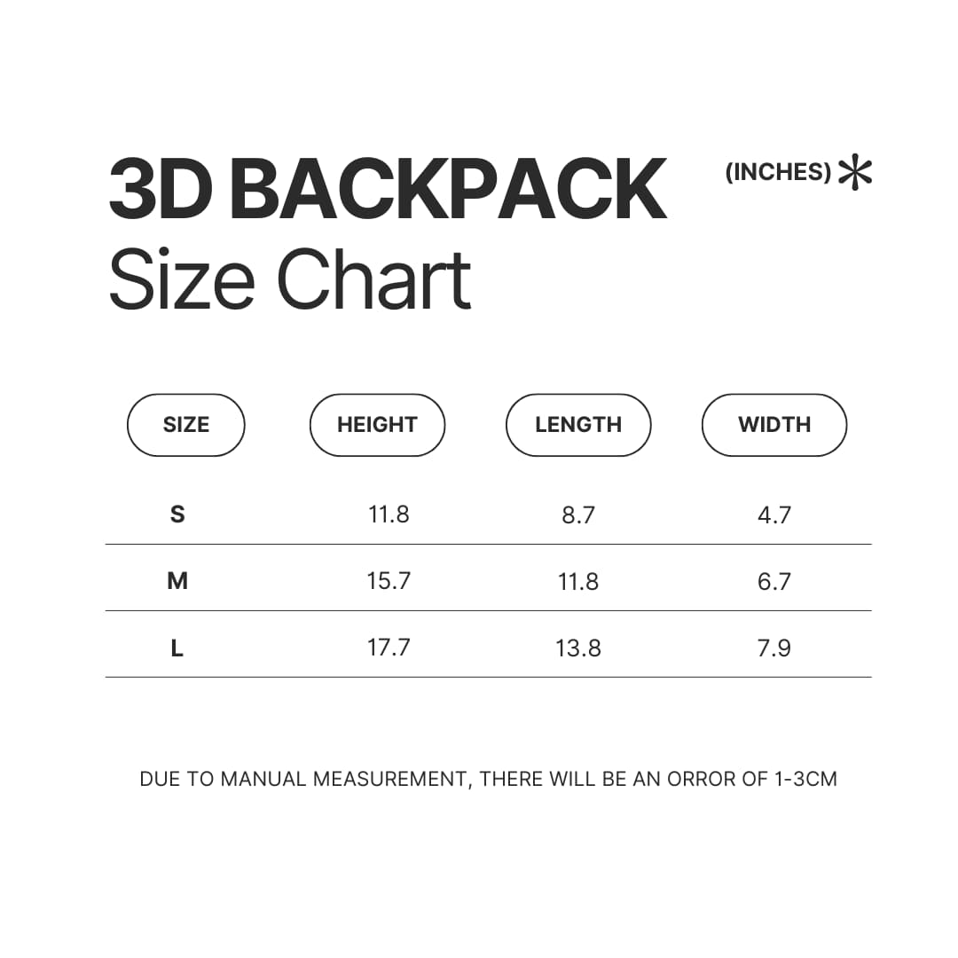 3D Backpack Size Chart - World Of Horror Store