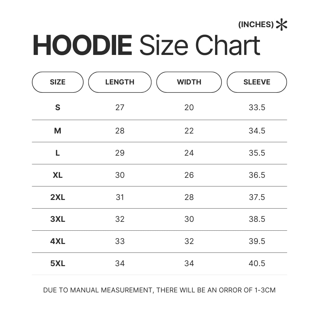 Hoodie Size Chart - World Of Horror Store