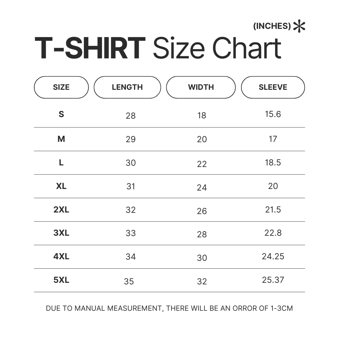 T shirt Size Chart - World Of Horror Store
