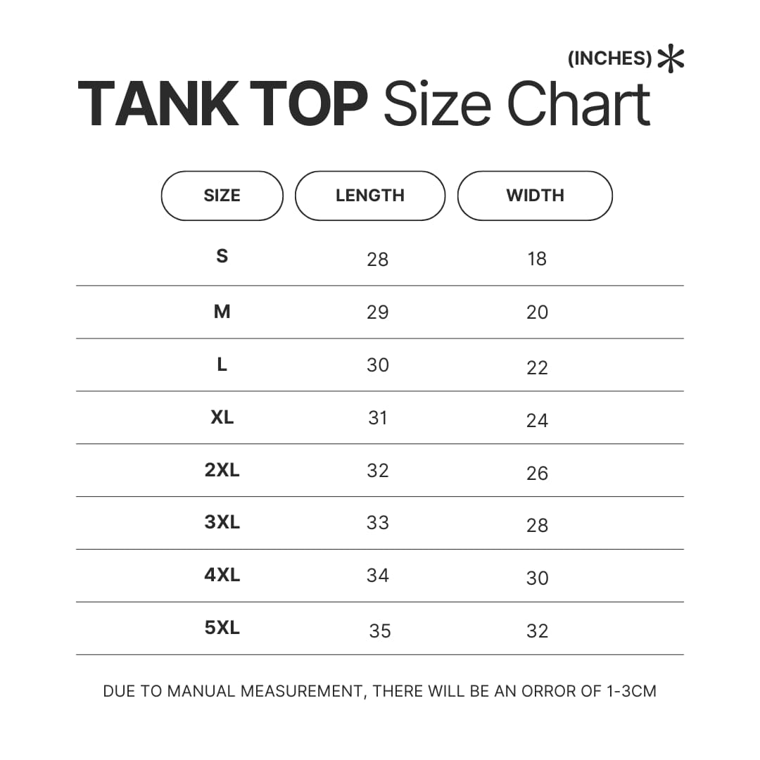 Tank Top Size Chart - World Of Horror Store