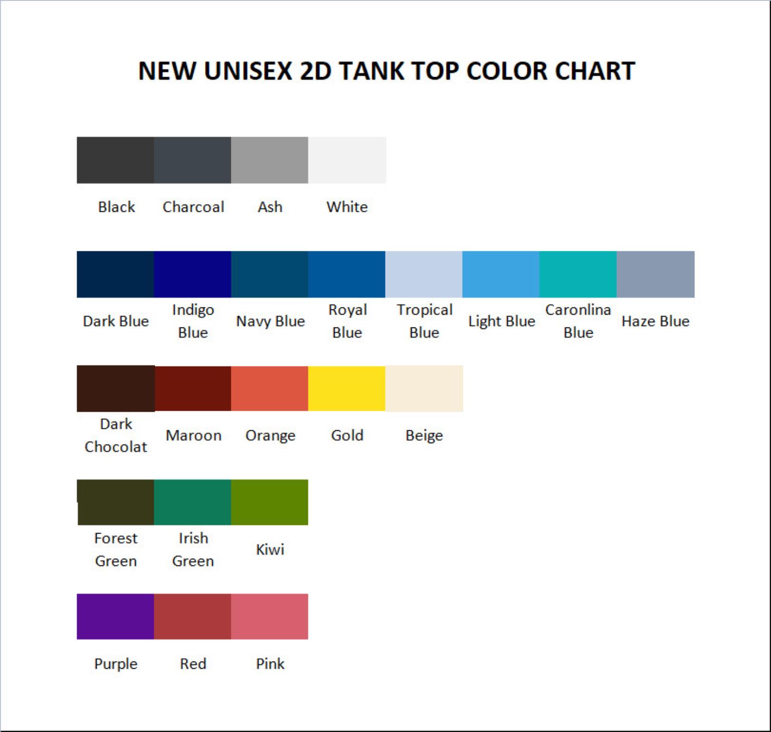 tank top color chart - World Of Horror Store